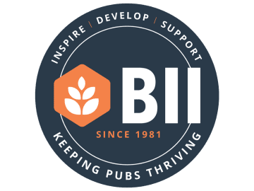 Dark navy circle with the BII logo in the center, and a orange hexagon with 5 leaves inside. Underneath it says 'since 1981', and around the circle saying inspire, develop and support, as well as 'keeping pubs thriving'